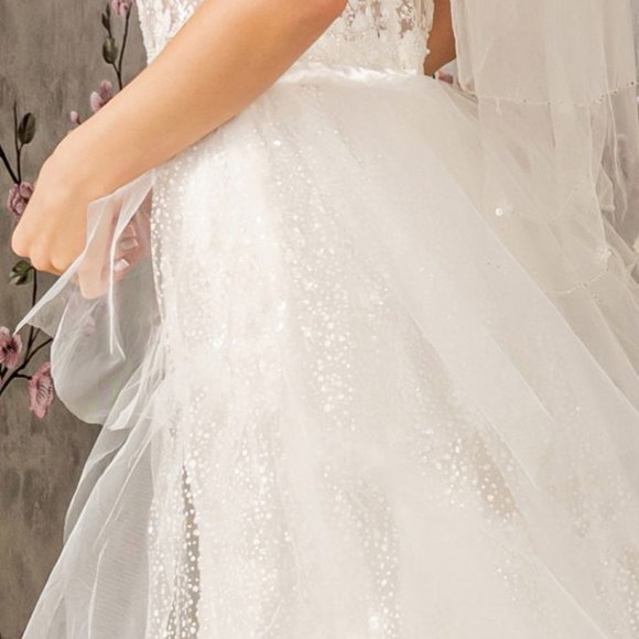 NEW LONG WEDDING SLEEVELESS MERMAID MESH DRESS EMBROIDERED WITH SEQUINS GL3425 - Picture 11 of 12